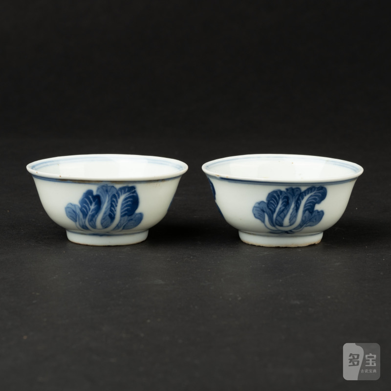    明末清初 青花白菜杯五客 - 图6